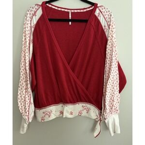 Free People Auxton Thermal Wrap Top Boho Red Women's Size Small